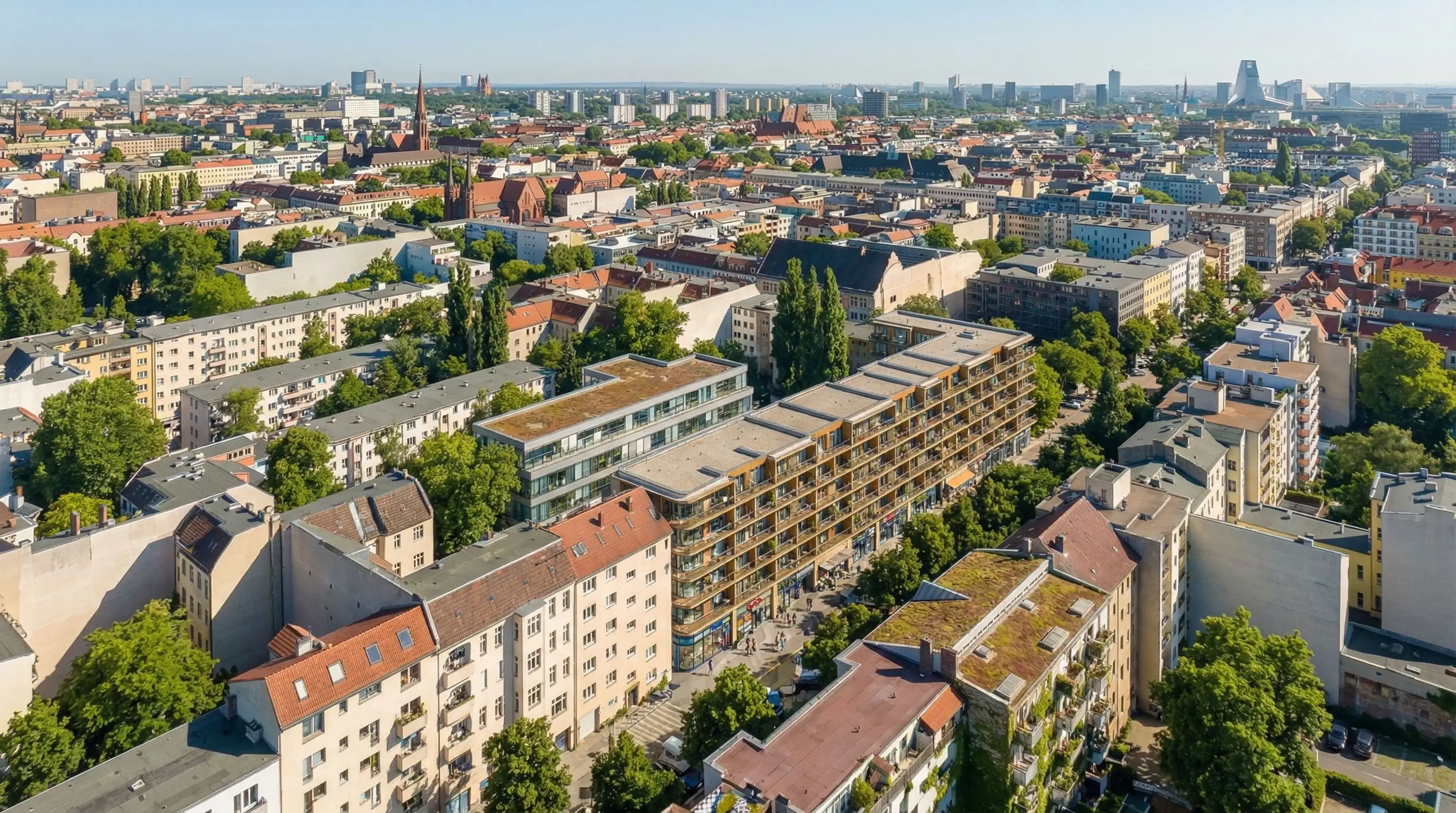 Mixed-Use-Szenario aus der Luft im Kontext.